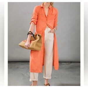 Anthropologie Pilcro Kimberly Maxi Dress S Orange Lagenlook Buttons FLAW NWOT